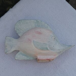Handcrafted Wooden Fish Decor - White and Pink